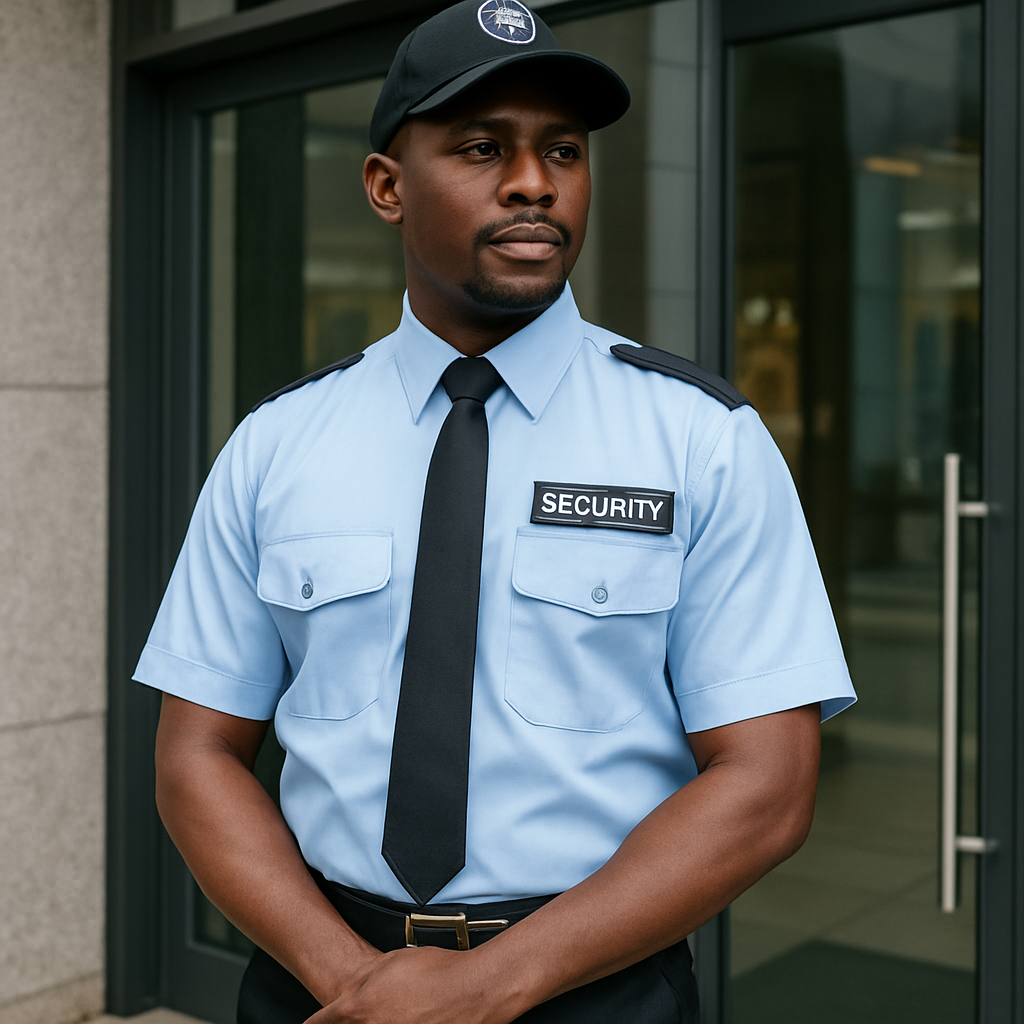 Security guard at a building entrance